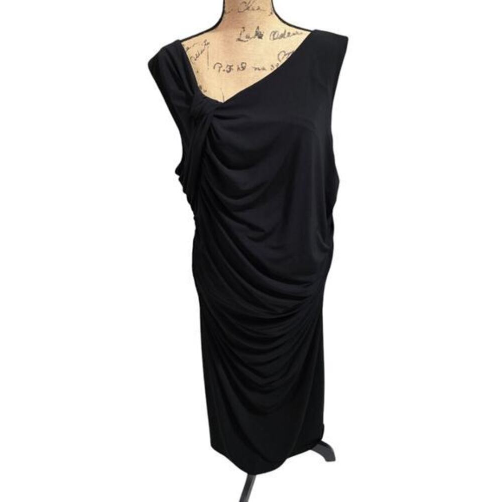 Lane Bryant Black Ruched Stretch Flattering Midi Dress cocktail Party Plus Sz 20